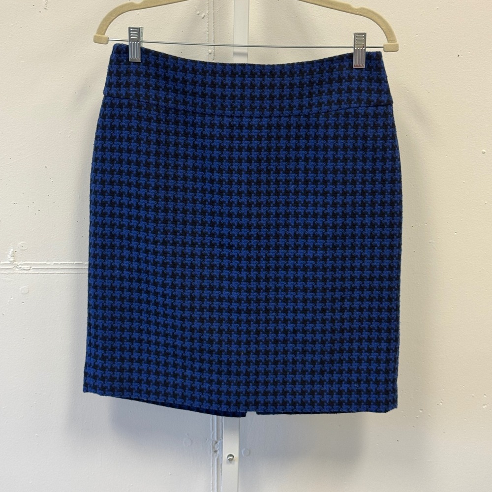 Ann Taylor Blue Black Houndstooth Tweed Wool Blend Pencil Skirt Size 6 Career‎